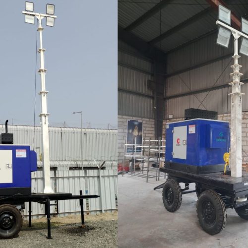 Escorts Kuboto Generator with Mobile Lightning Tower at Workshop of Gawade Green Power Solution